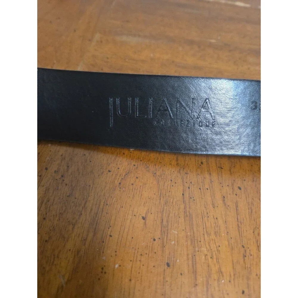 Juliana Collezione Belt Black Size Small Italian Leather Rhinestone Buckle